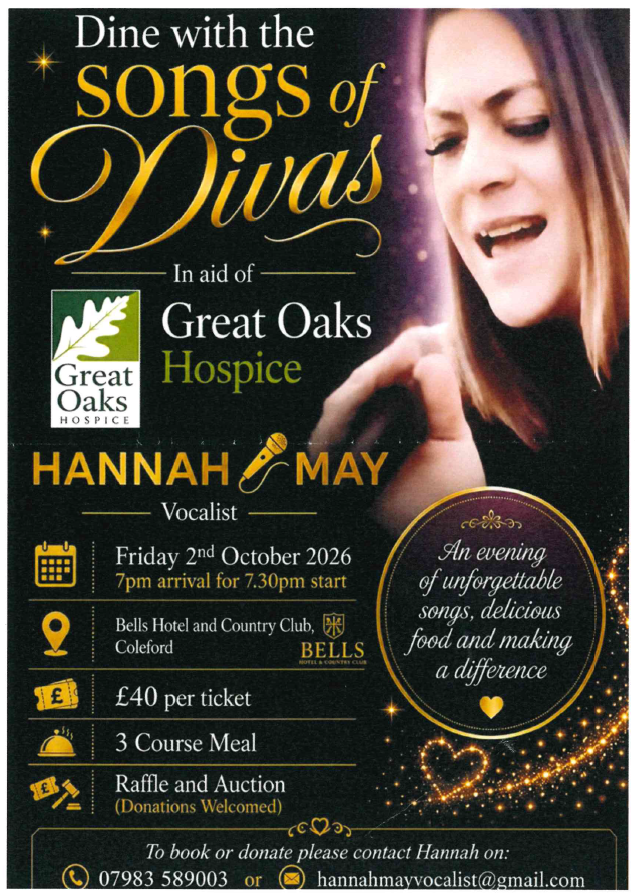 Hannah May @ Bells. 2nd October @ 7pm. £40 per ticket. Book or donate - 07983 589003 or hannahmayvocalist@gmail.com